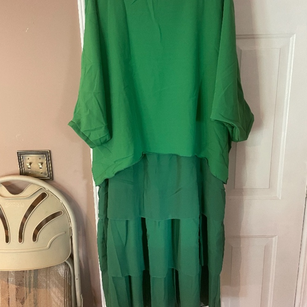 H by Halston Bright Green Tiered Chiffon Maxi Dress